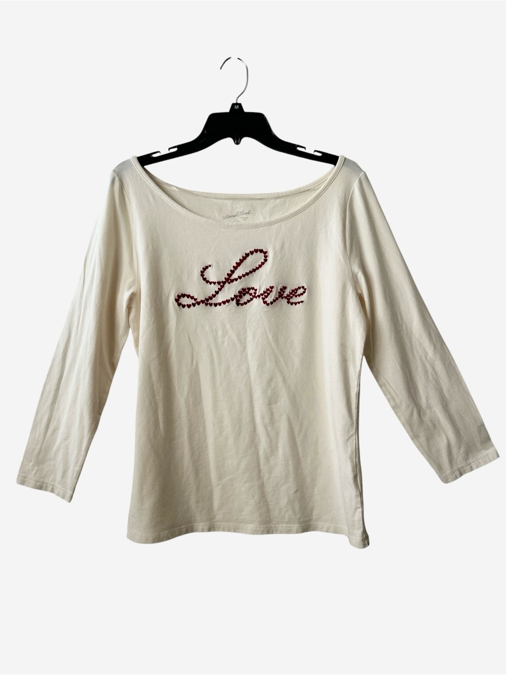 UNIVERSAL THREAD 3/4Th Sleeves Creme Embroidered “Love” Casual  Large TShirt